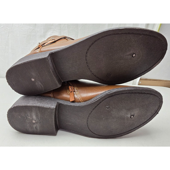 Women’s Adelaide Tan Ankle Boots Size 10 Zip Buckle Strap Low Heel Faux Leather - Picture 4 of 6